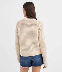 Mesh Stitch Tie Neck Sweater