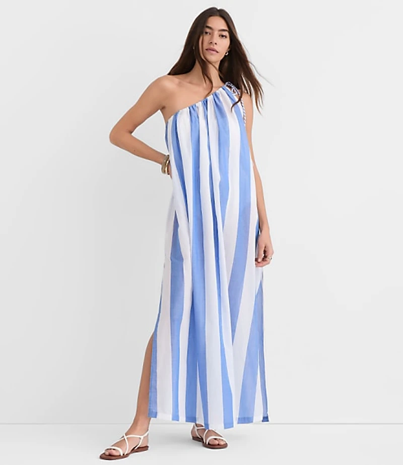 LOFT Beach Striped One Shoulder Swimsuit Coverup