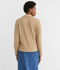 Petite Melange Waffle Collared V-Neck Top