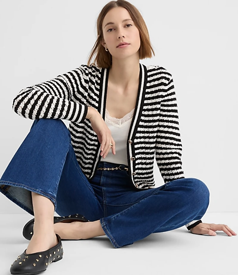 Pointelle Striped Cardigan