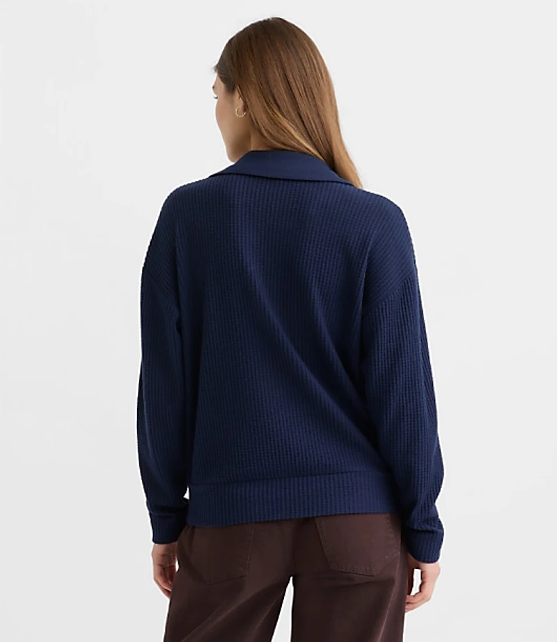 Waffle Collared V-Neck Top