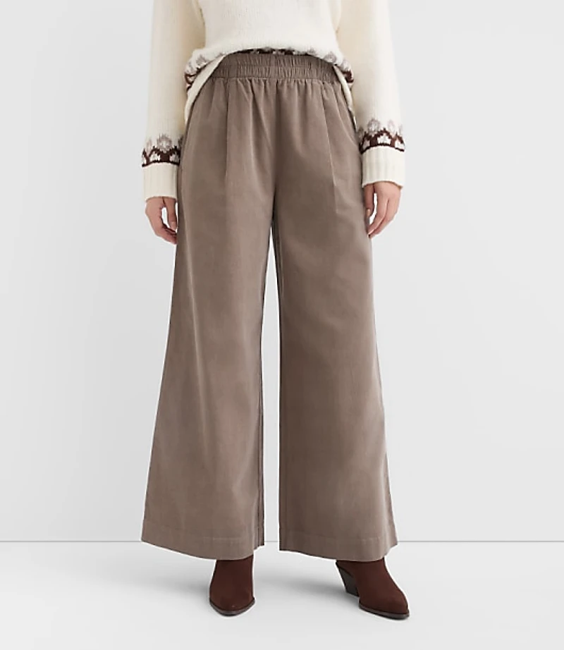 Pleated Pull On Wide Leg Pants Corduroy