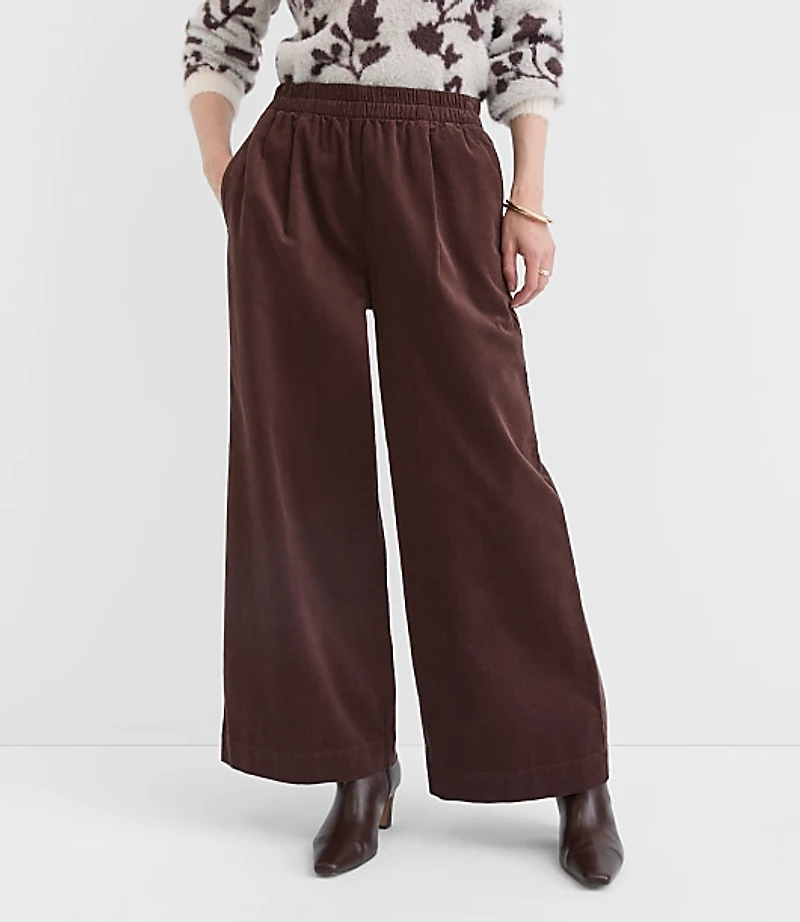 Pleated Pull On Wide Leg Pants Corduroy