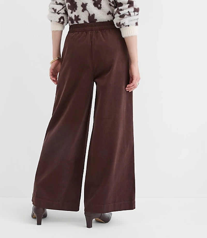 Pleated Pull On Wide Leg Pants Corduroy