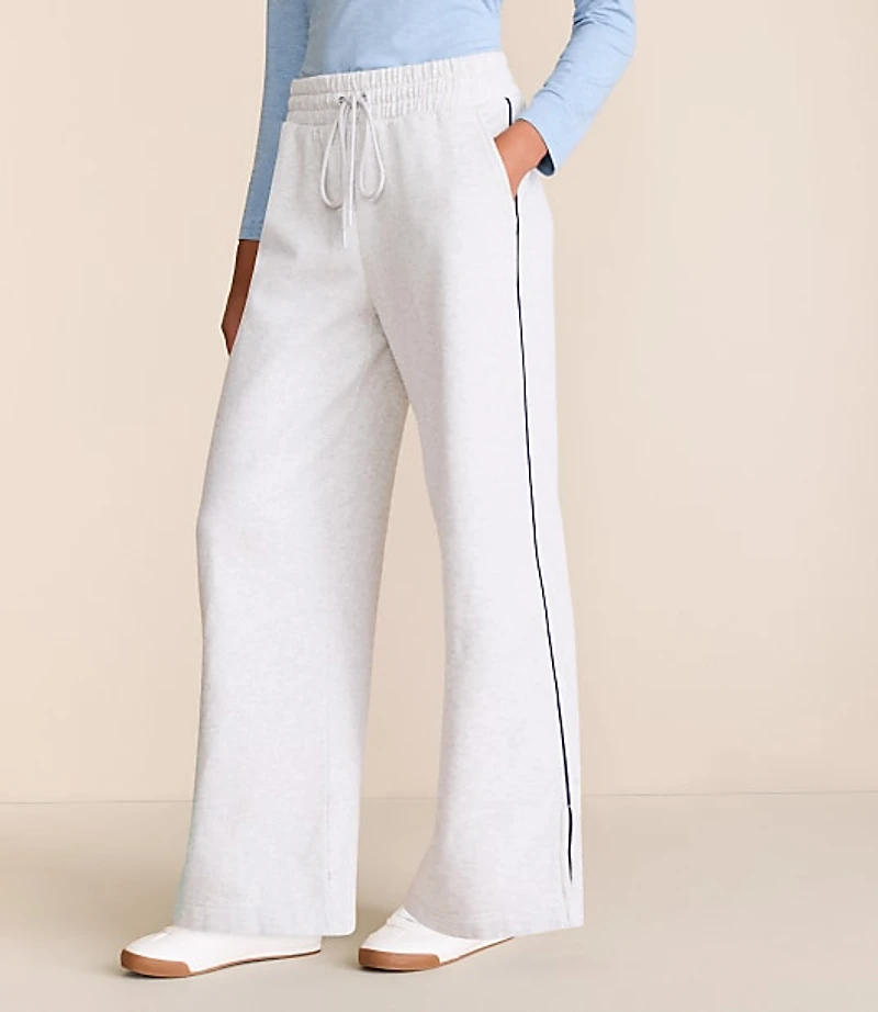 Lou & Grey Heathered Piped Elite Fleece Wide Leg Sweatpants