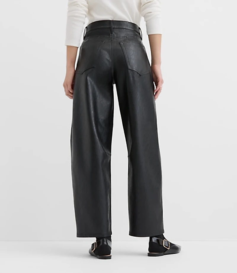 Petite High Rise Horseshoe Seamed Barrel Jeans Faux Leather
