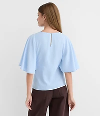 Flutter Sleeve Keyhole Blouse