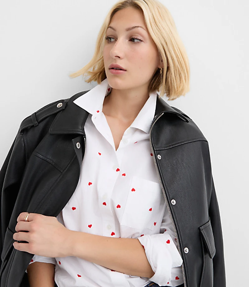 Heart Embroidered Everyday Relaxed Pocket Shirt