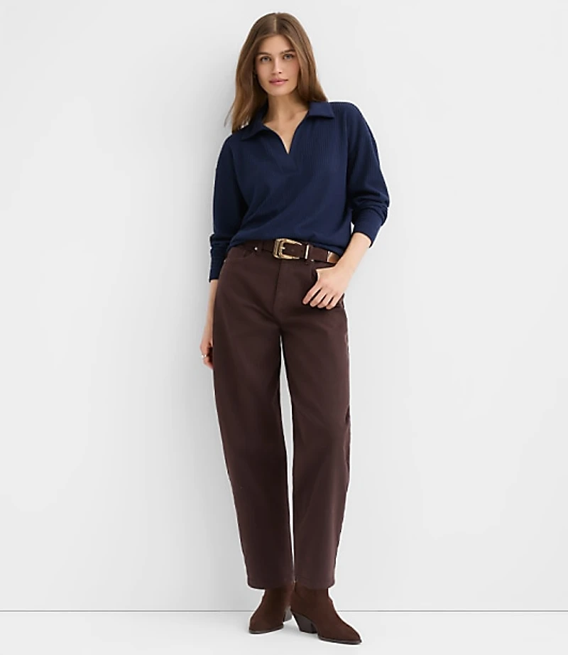 Petite Waffle Collared V-Neck Top