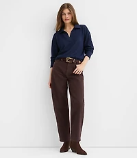 Petite Waffle Collared V-Neck Top