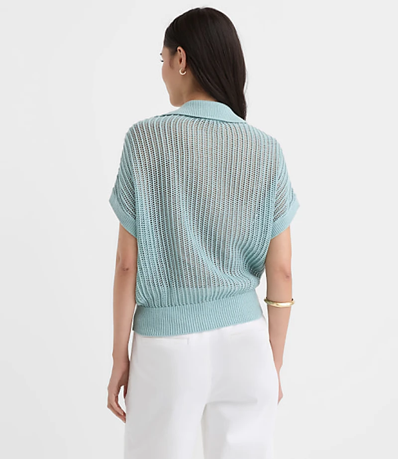 Collared Mesh Stitch Wedge Sweater