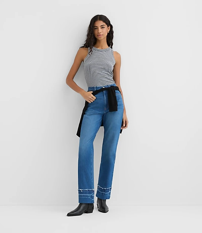 Rivete Unpicked Cuffed High Rise Straight Jeans Authentic Indigo