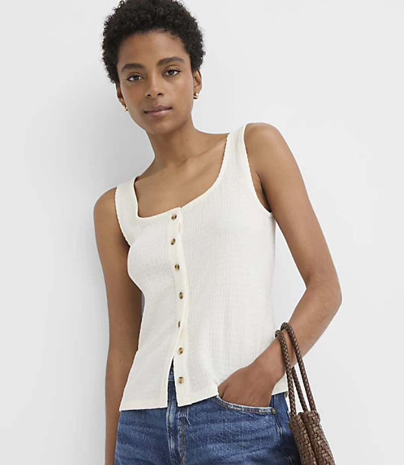 Smocked Button Tank Top