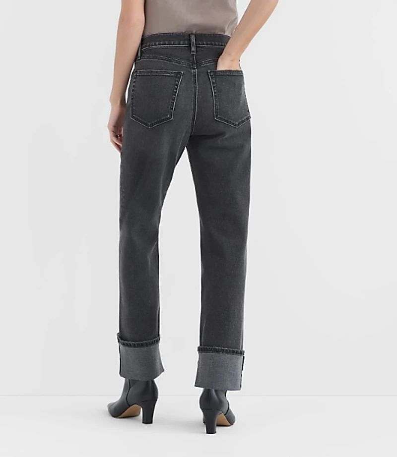 Rivete Cuffed High Rise Straight Jeans Noir Wash