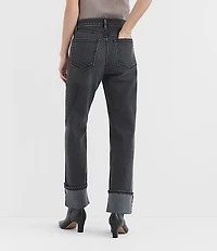 Rivete Cuffed High Rise Straight Jeans Noir Wash