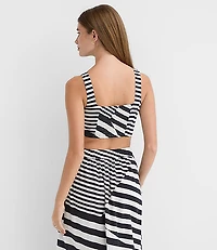 Petite LOFT Beach Striped Linen Cotton Square Neck Top