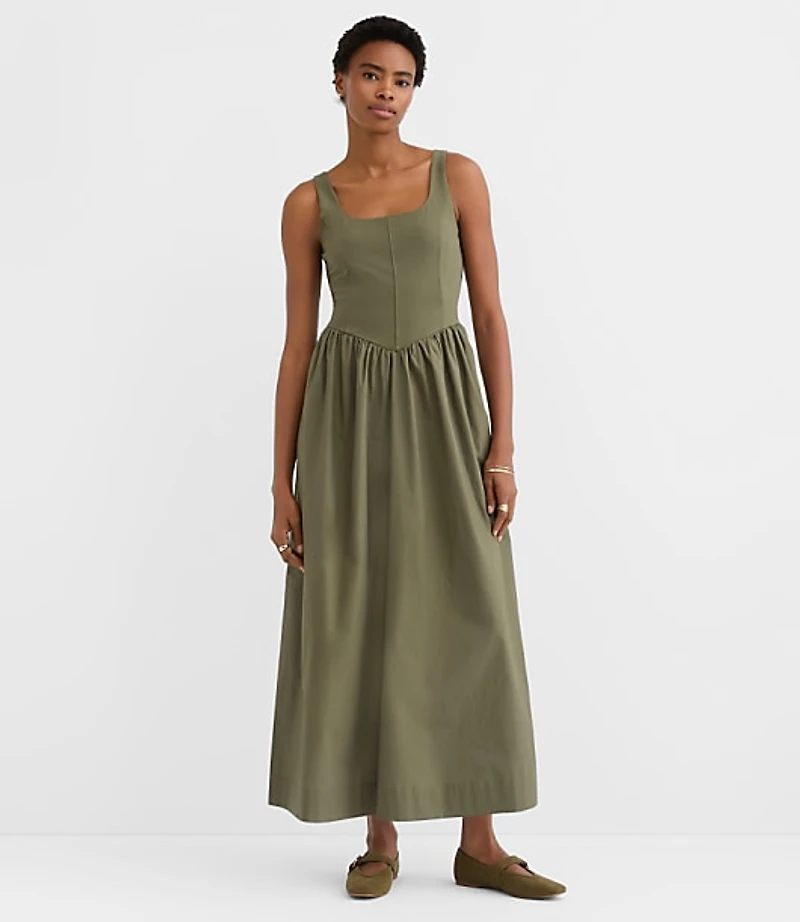 Bustier Mixed Media Midi Pocket Dress