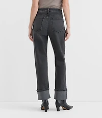 Rivete Curvy Cuffed High Rise Straight Jeans Noir Wash