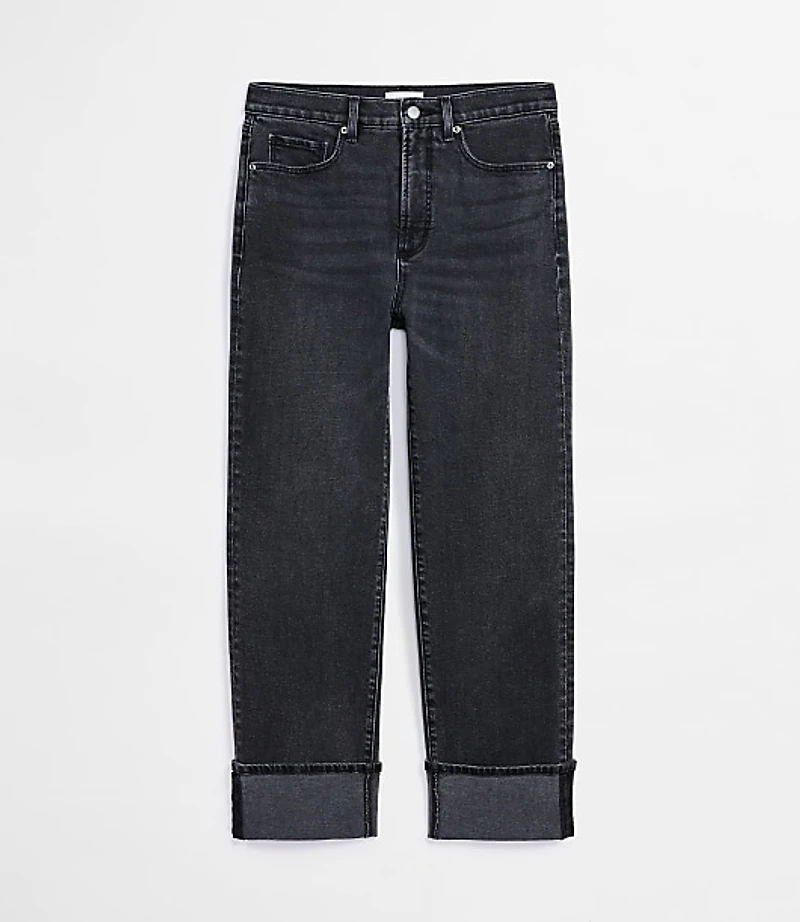 Rivete Curvy Cuffed High Rise Straight Jeans Noir Wash