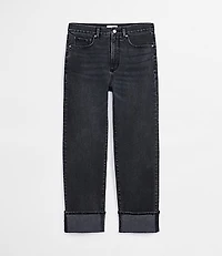 Rivete Curvy Cuffed High Rise Straight Jeans Noir Wash