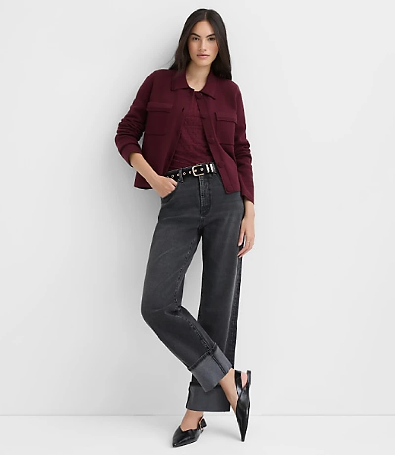 Petite Embroidered Trim Sweater Jacket