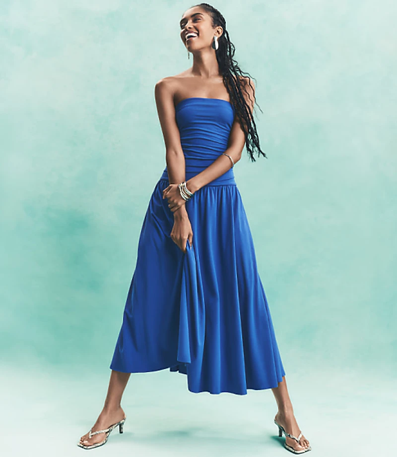 Ruched Strapless Midi Dress
