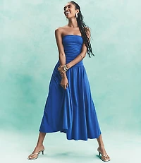 Ruched Strapless Midi Dress