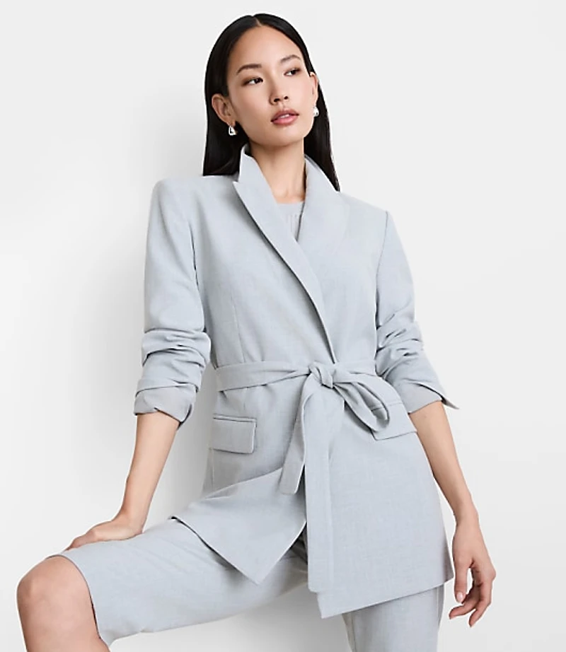 Petite LOFT Versa Seasonless Stretch Tie Waist Blazer Heather