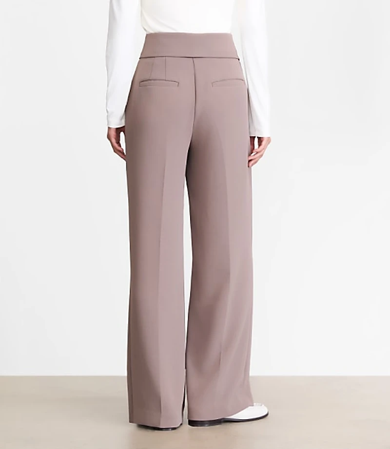 Petite LOFT Versa Crepe Drape Foldover Waist Palazzo Pants