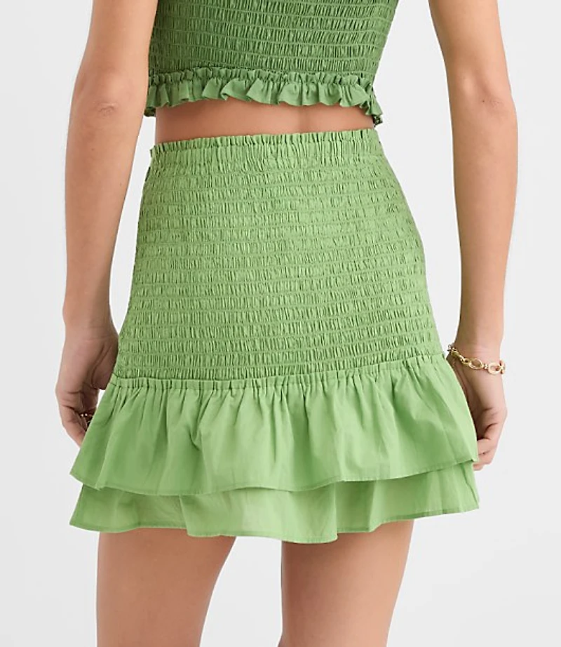 Petite LOFT Beach Ruffle Smocked Mini Skirt