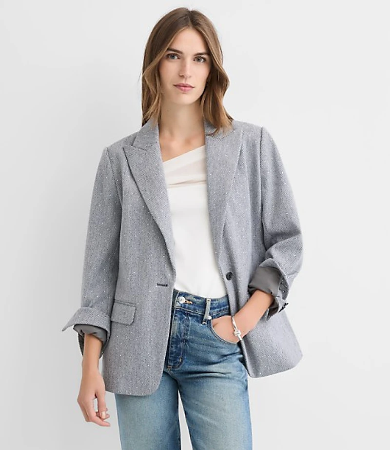 Sparkle Brushed Herringbone Knit Blazer Coat