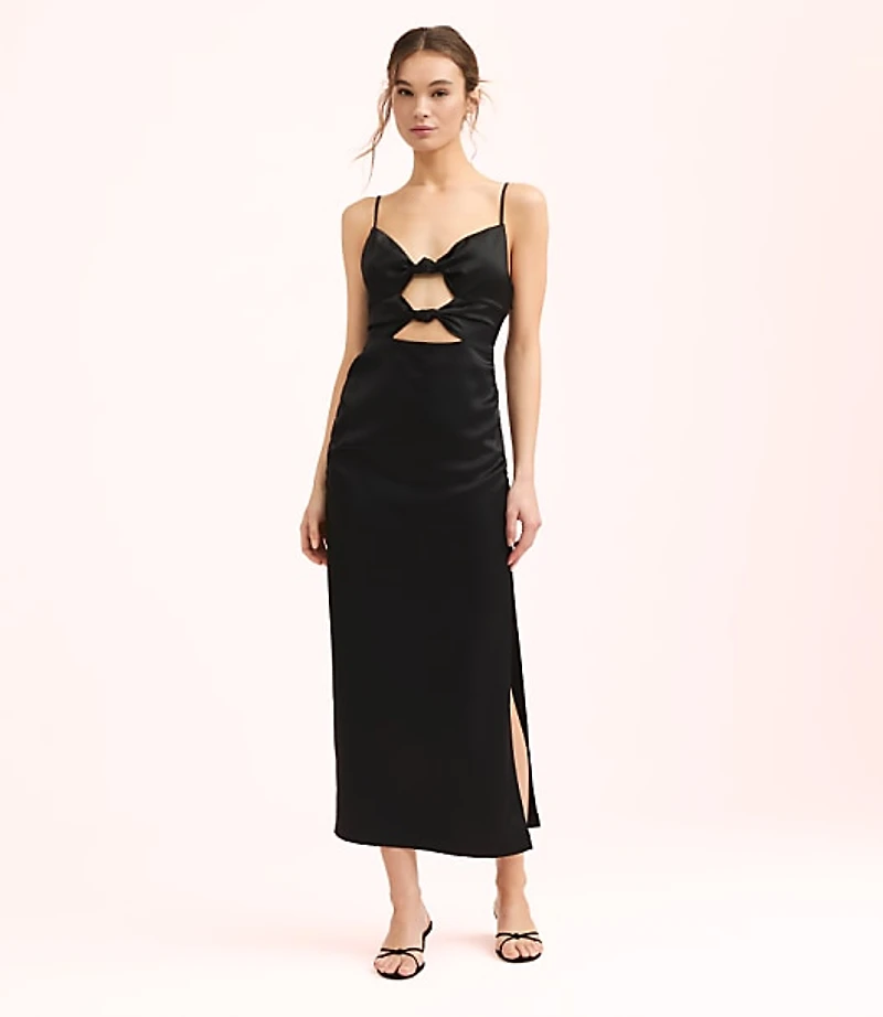 Lately Satin Knotted Cutout Midi Dress