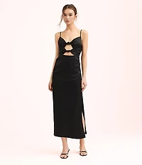 Lately Satin Knotted Cutout Midi Dress