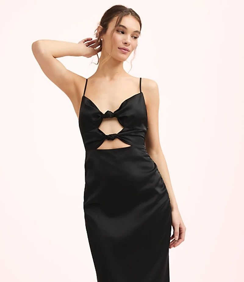 Lately Satin Knotted Cutout Midi Dress