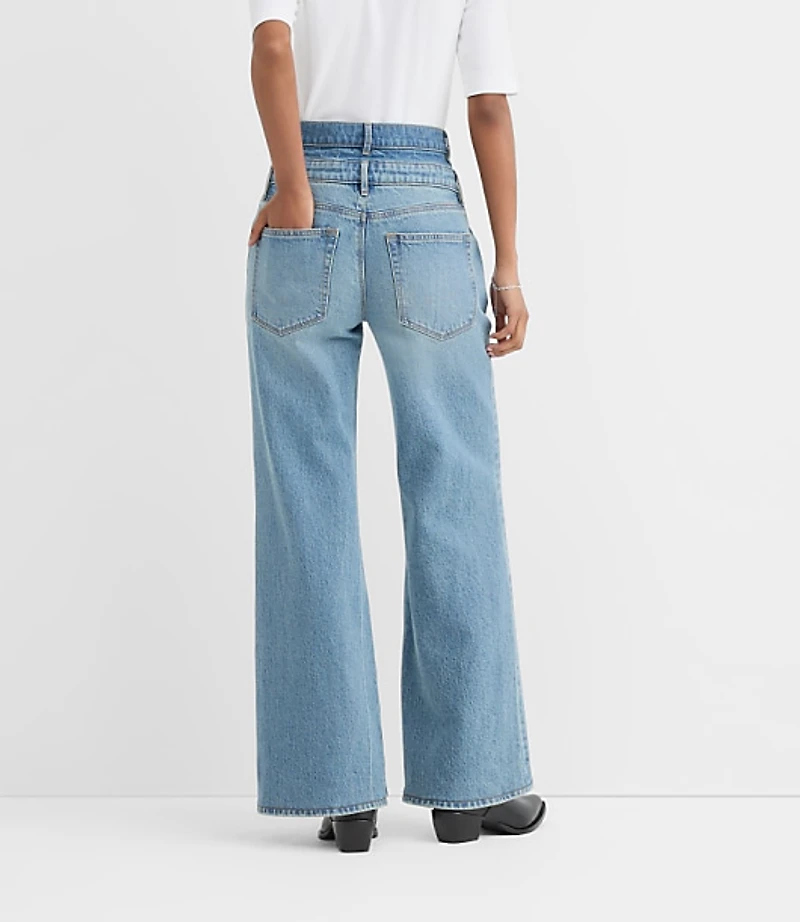 Rivete Petite Double Waisted High Rise Wide Leg Jeans Light Wash