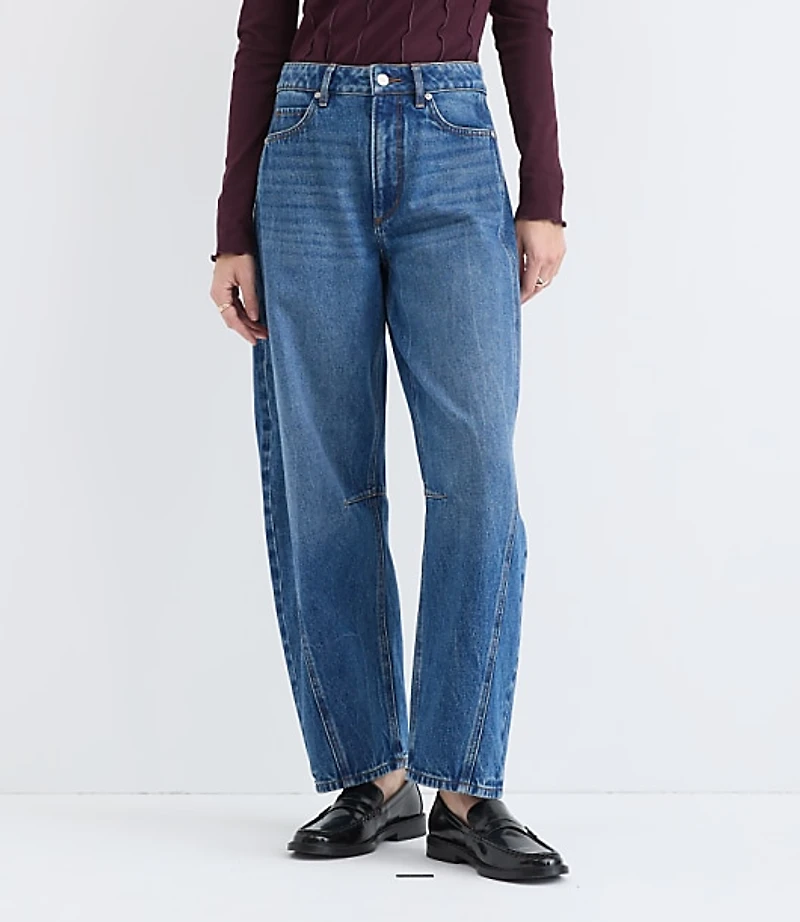 Rivete Seamed High Rise Barrel Jeans Dark Wash
