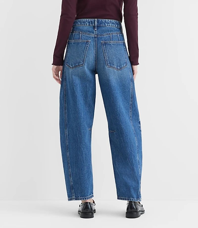 Rivete Seamed High Rise Barrel Jeans Dark Wash