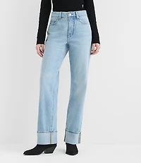 Rivete Cuffed Mid Rise Relaxed Straight Jeans Light Wash