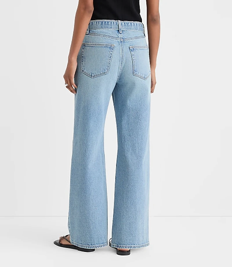 Rivete Petite Curvy Belted High Rise Wide Leg Jeans Light Wash