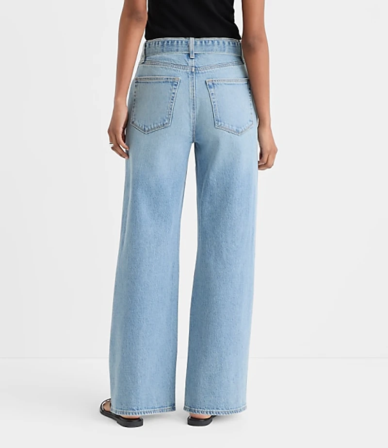 Rivete Belted High Rise Wide Leg Jeans Light Wash