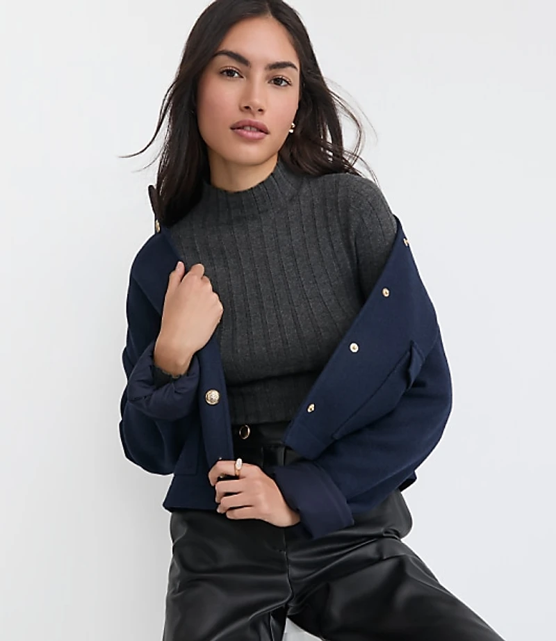 Heathered Ribbed Mock Neck Sweater