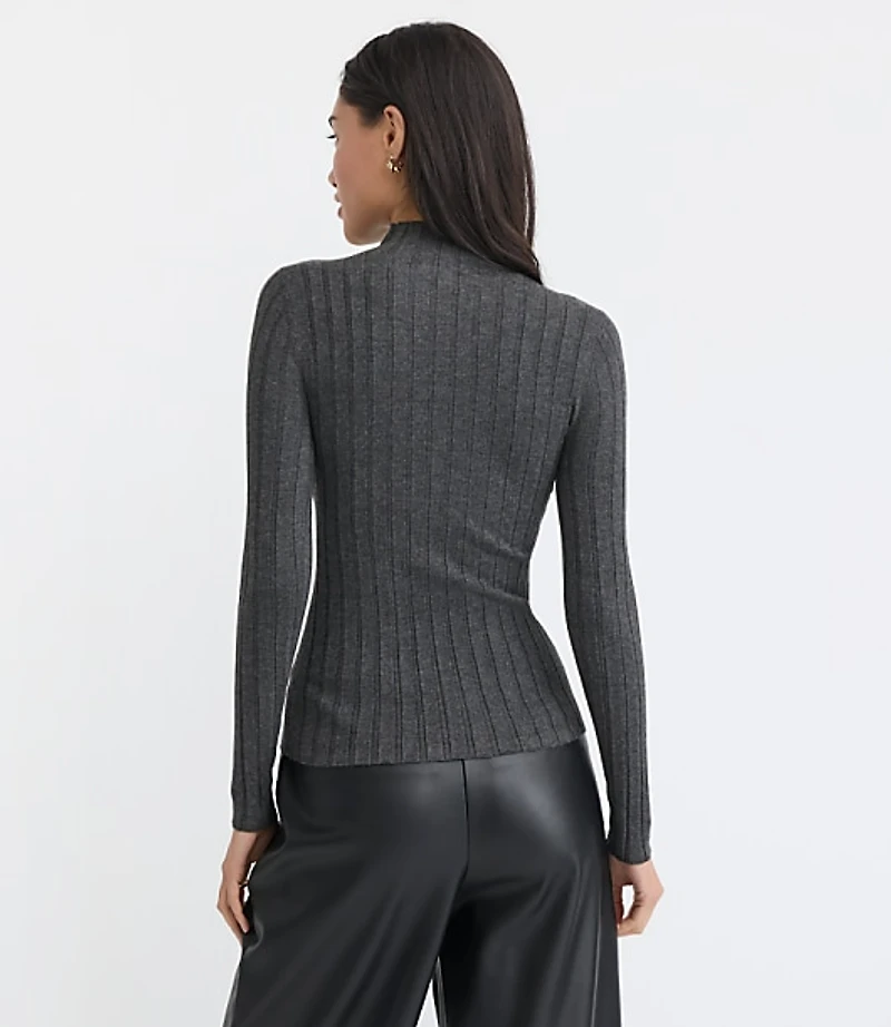 Heathered Ribbed Mock Neck Sweater