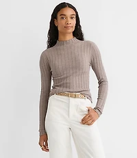 Heathered Ribbed Mock Neck Sweater