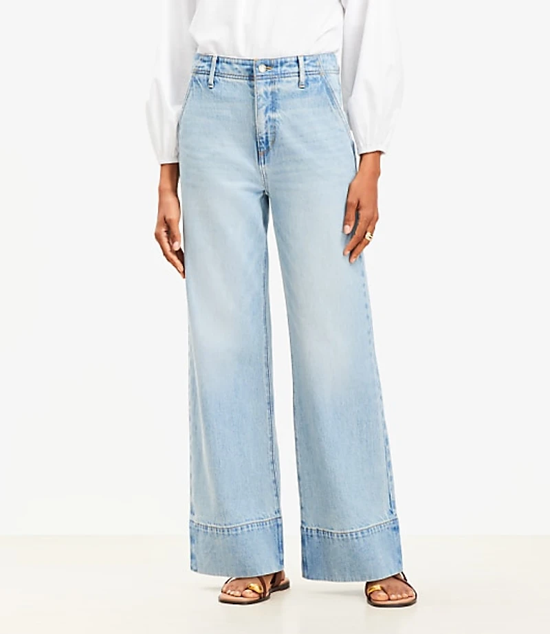 Petite High Rise Wide Leg Jeans in Vintage Light Indigo Wash