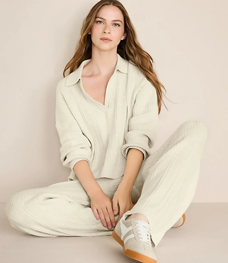 Lou & Grey Heathered Ribbed Collared Sweater