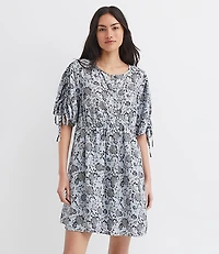 Floral Ruched Sleeve Mini Pocket Dress