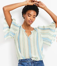 Petite Stripe Pleated Sleeve Blouse