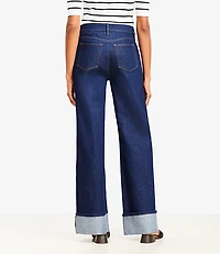 Petite Curvy Cuffed High Rise Wide Leg Jeans Rinse Wash