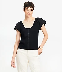 Flutter Sleeve Mixed Media Top