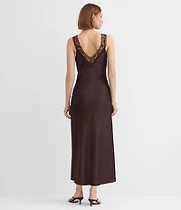Lace Trim Satin Midi Slip Dress